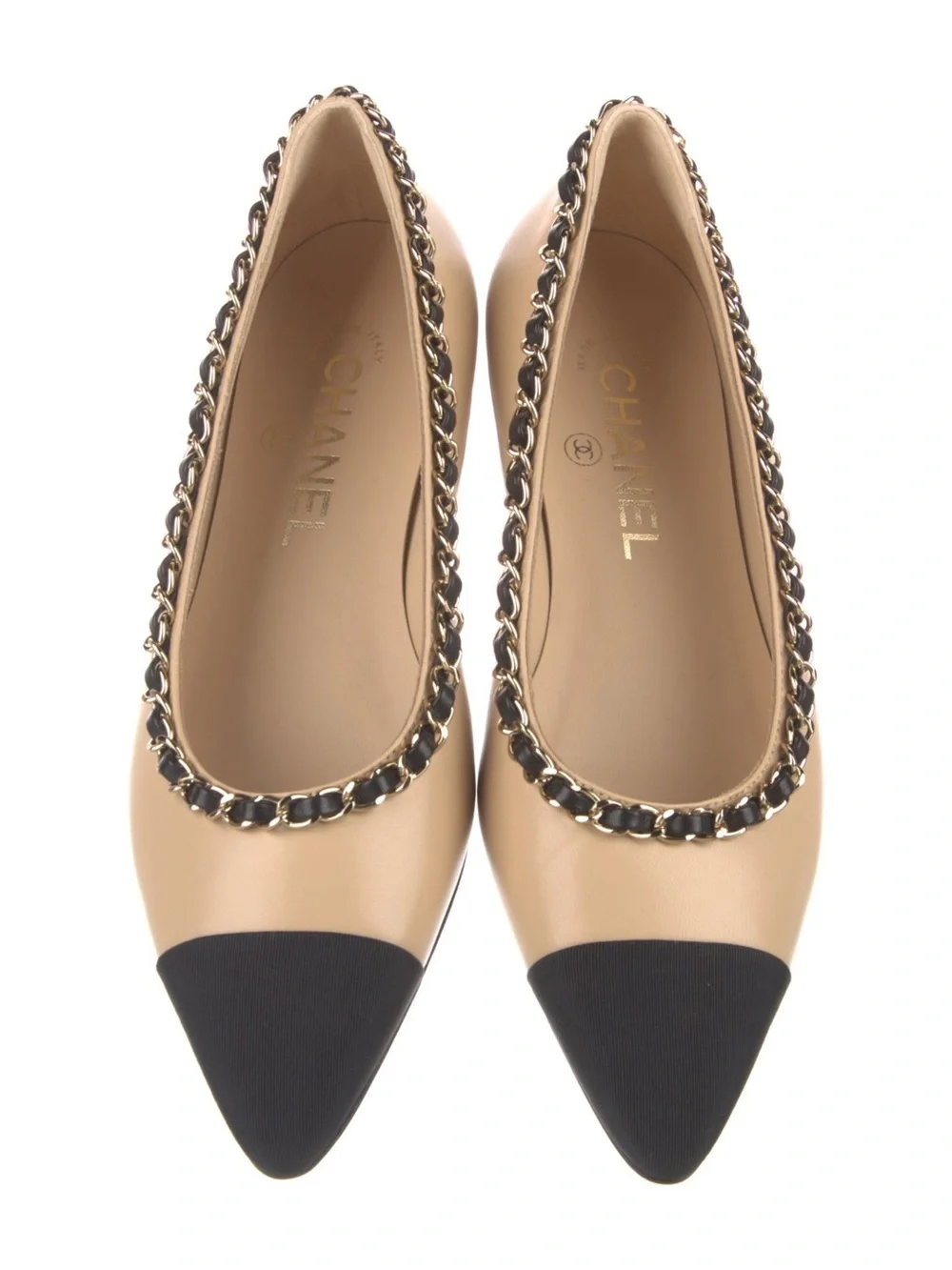 Chanel 2020 Chain Trim CC Logo Ballet Flats
